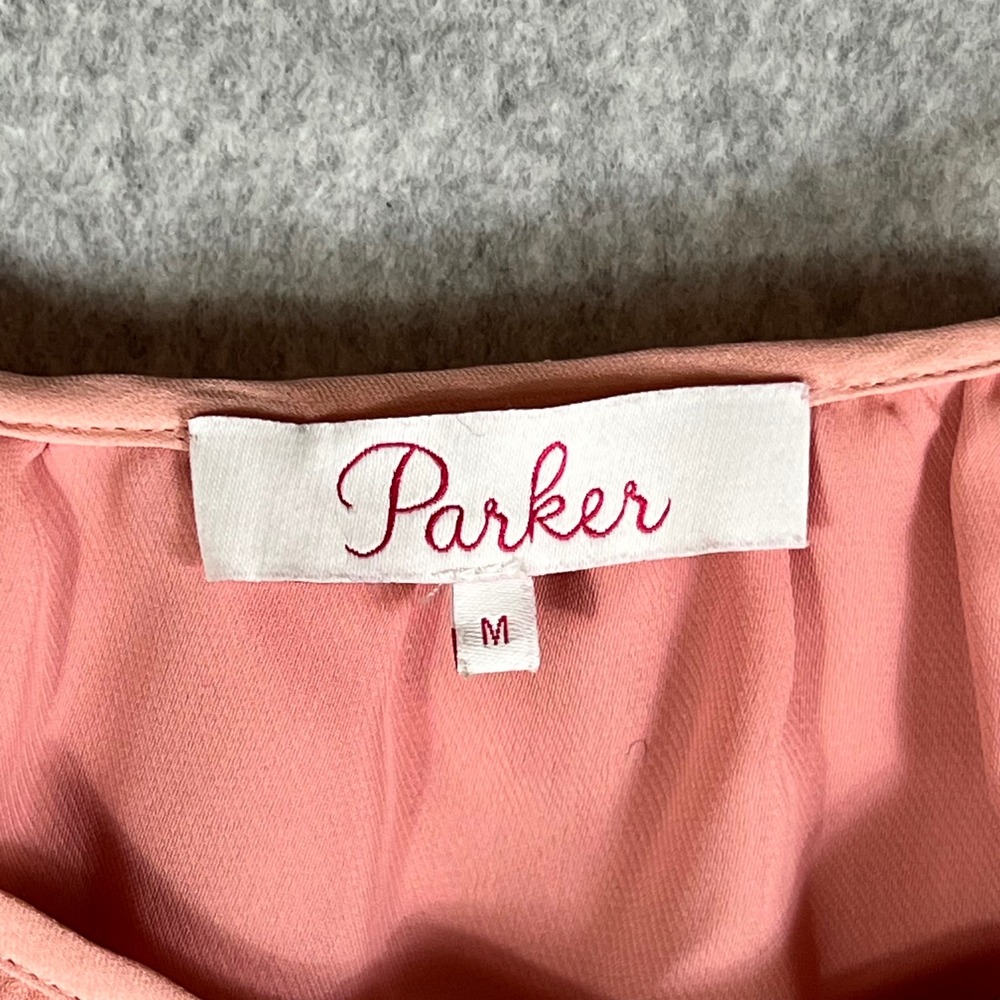 Parker New York M Pink Silk Halter Mini Dress Smocked‎ Waist Ruffle Resortwear - Picture 4 of 10